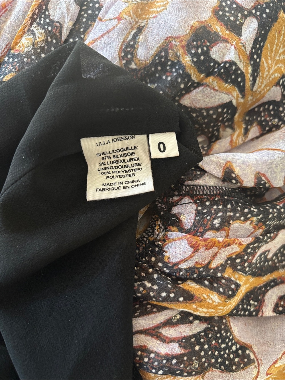 Ulla Johnson RARE Celestia‎ Ruffled Printed Midi Dress Midnight Size 0 Metallic - Picture 15 of 17